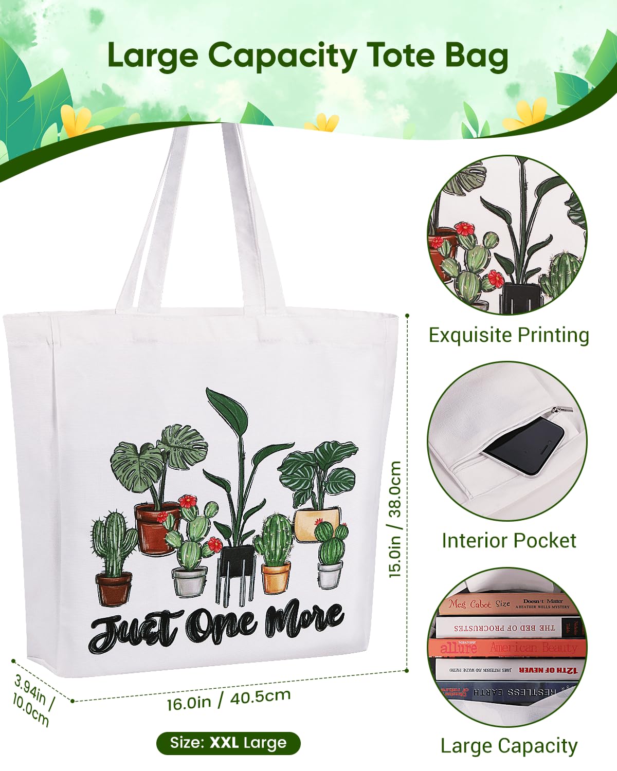 taoveek plant themed tote bag canvas for groceries and daily errands