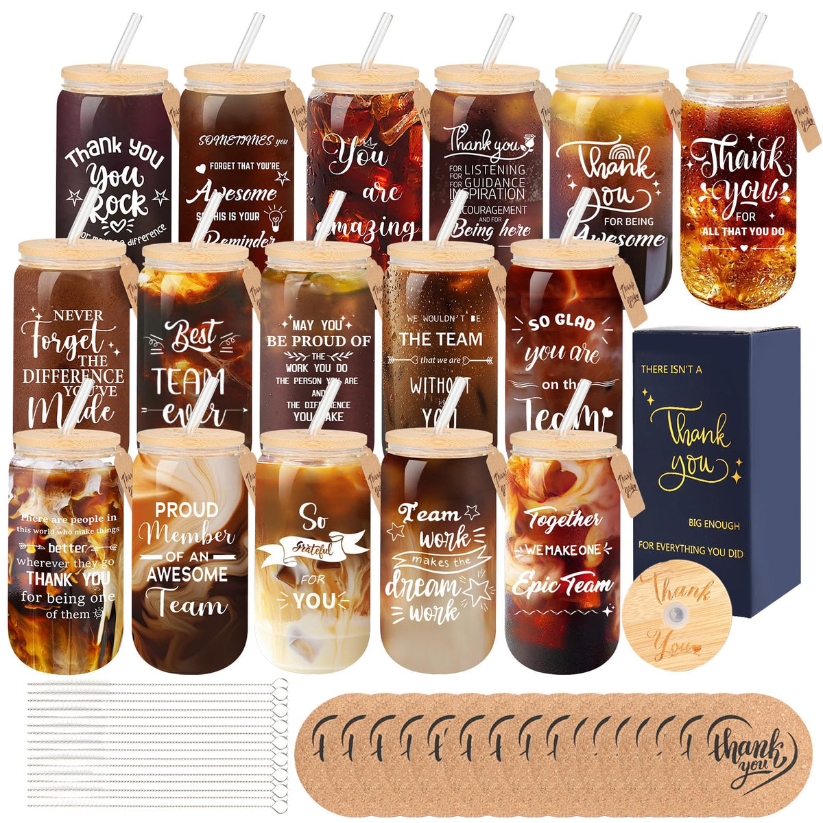 TAOZIM 16oz glass cups with lids shown as a coworker gift set for daily beverages