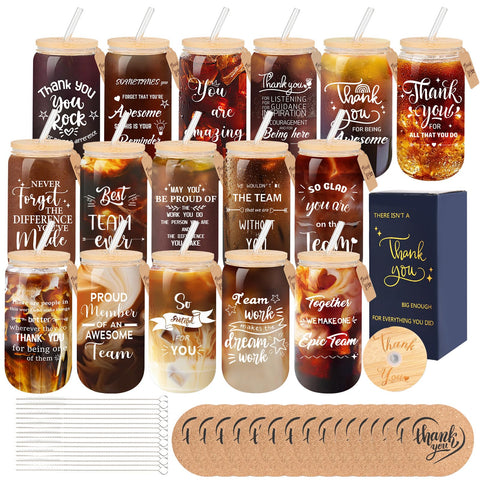 TAOZIM 16oz glass cups with lids shown as a coworker gift set for daily beverages
