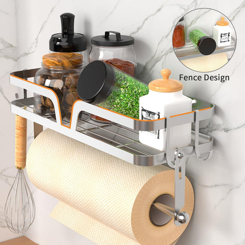 Taozun paper towel holder with shelf and spice organization for tidy counters