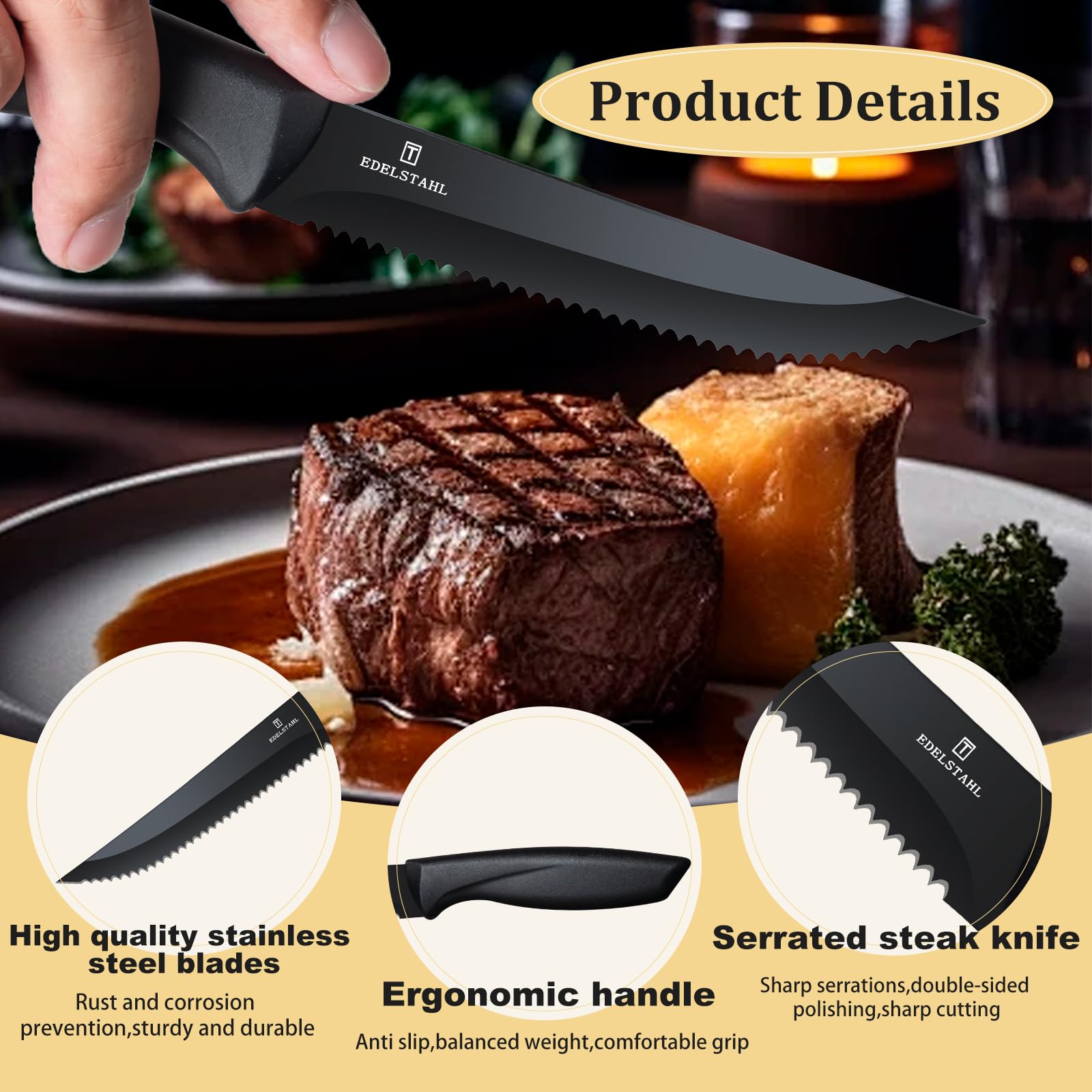Targzier ergonomic handle steak knife improves grip during meals