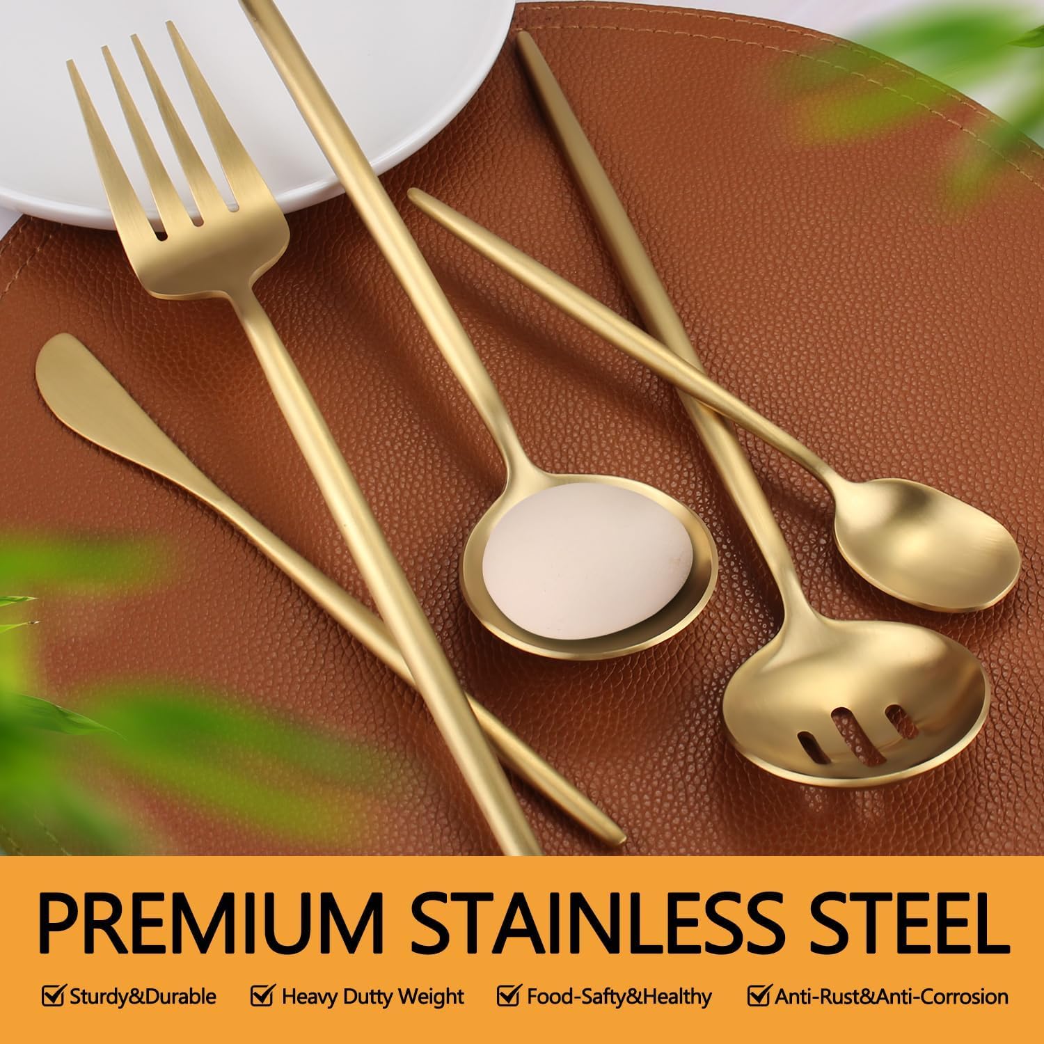 Targzier gold serving spoon, 10.3 inch, versatile for salads and sides