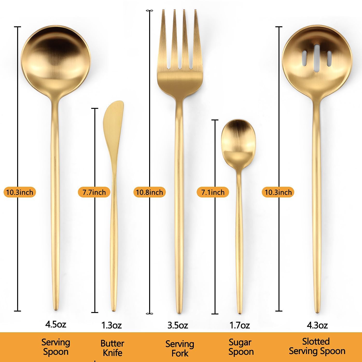 Targzier gold slotted spoon, long 10.3 inch for serving hot dishes