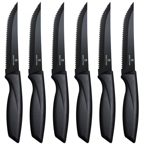 Targzier premium steak knives set 6 black with razor-sharp blades for precise cuts
