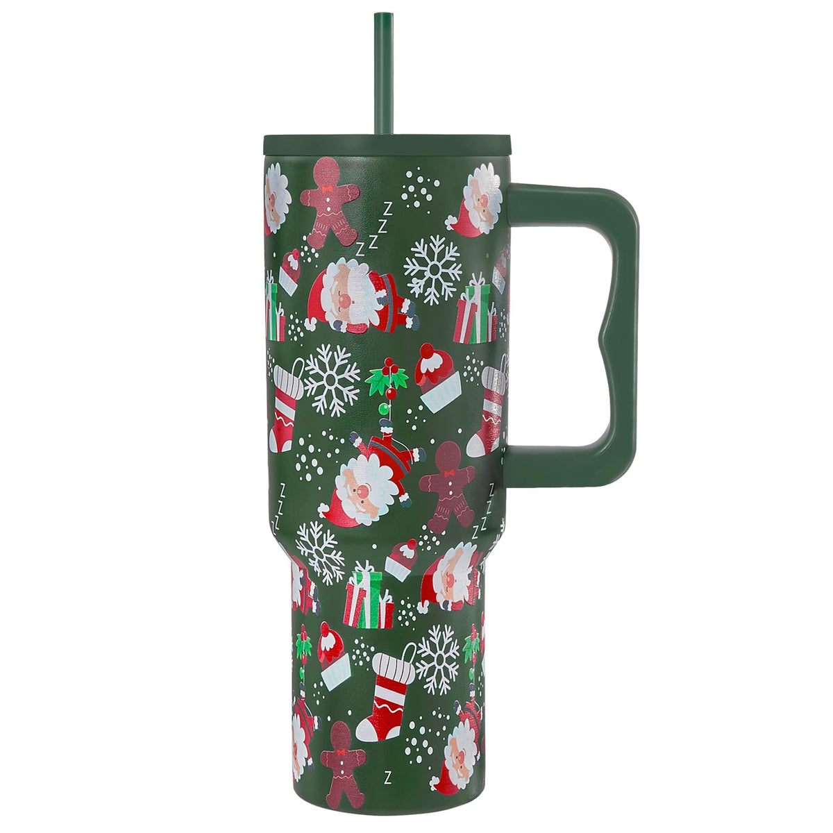 TaroKitc 40oz Christmas tumbler with handle and lid for easy on-the-go sipping.
