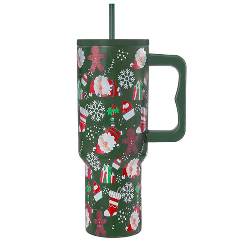 TaroKitc 40oz Christmas tumbler with handle and lid for easy on-the-go sipping.
