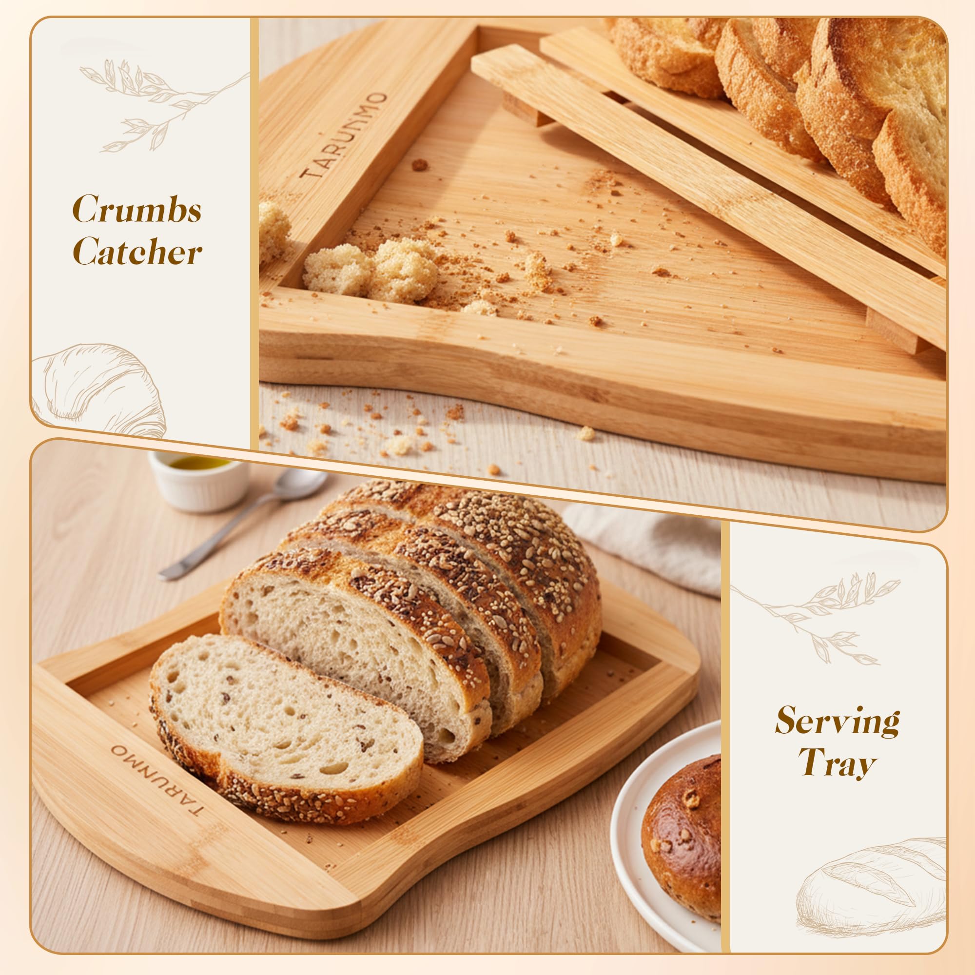 Tarunmo slicing board heat pad feature protects counters during hot loaf slicing.