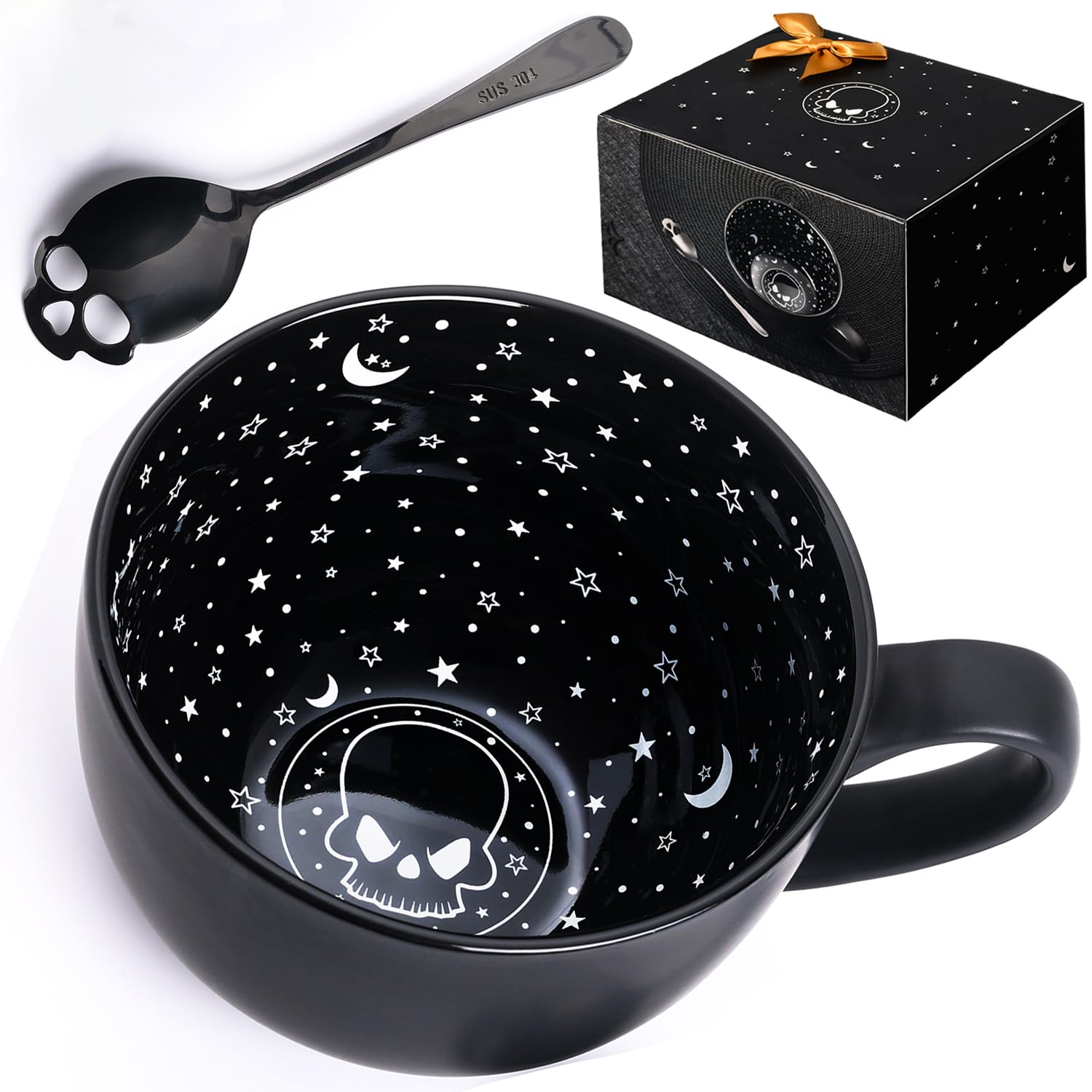 Taruzil Midnight Skull mug front view with bold gothic style for daily coffee rituals