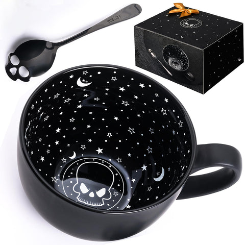 Taruzil Midnight Skull mug front view with bold gothic style for daily coffee rituals