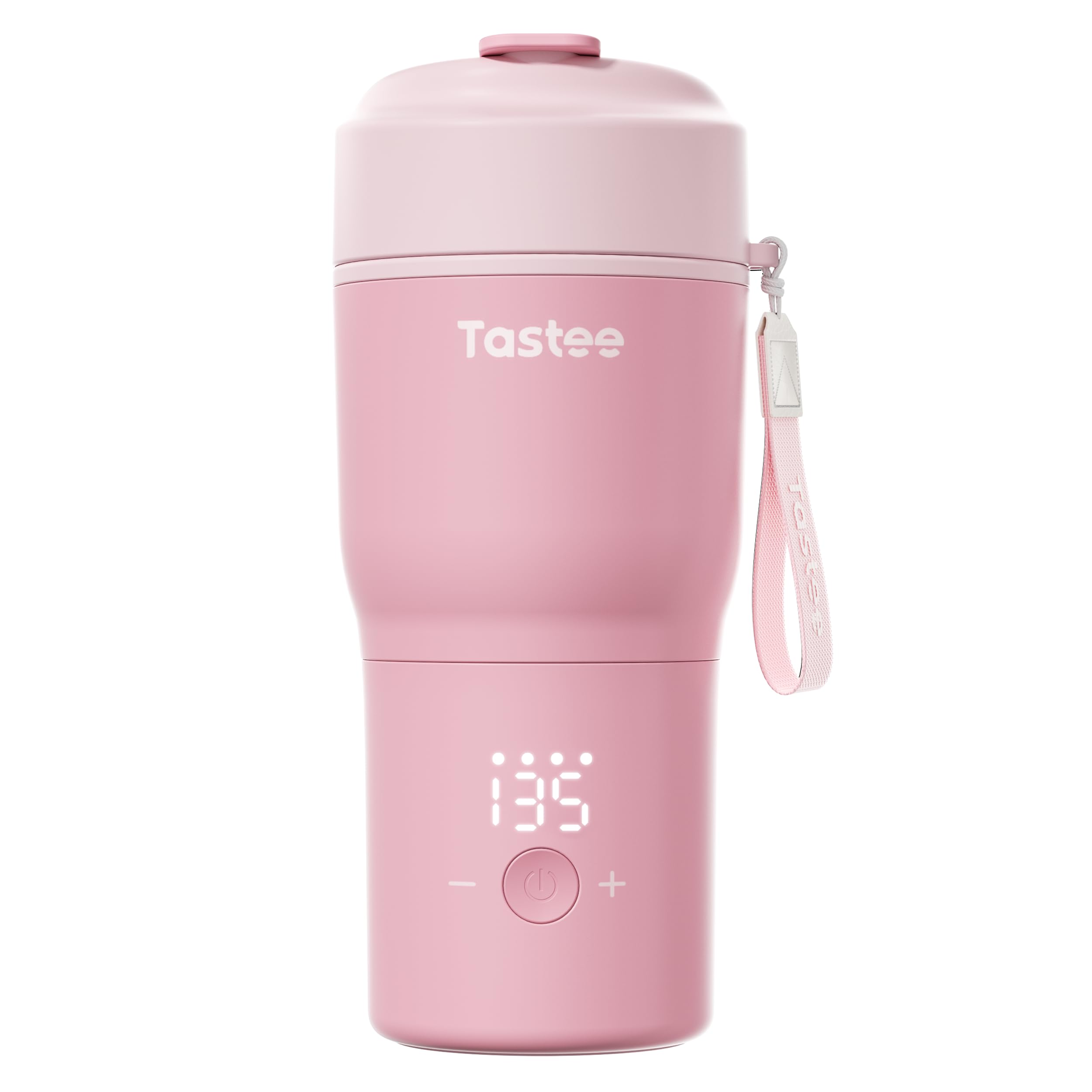Tastee heated mug front view pink 12oz portable design for on-the-go coffee