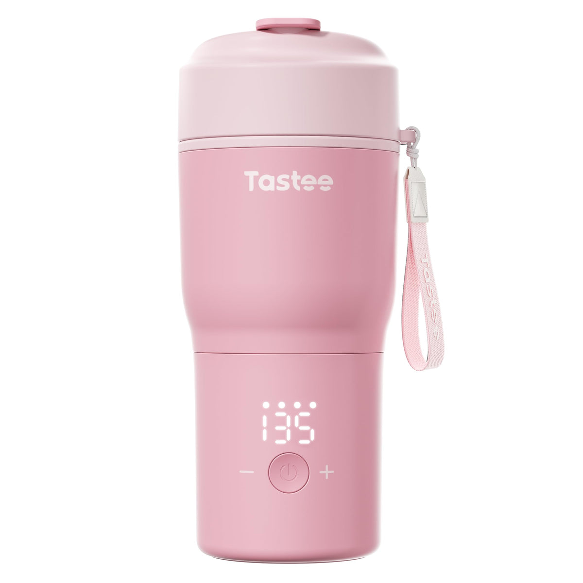 Tastee heated mug front view pink 12oz portable design for on-the-go coffee