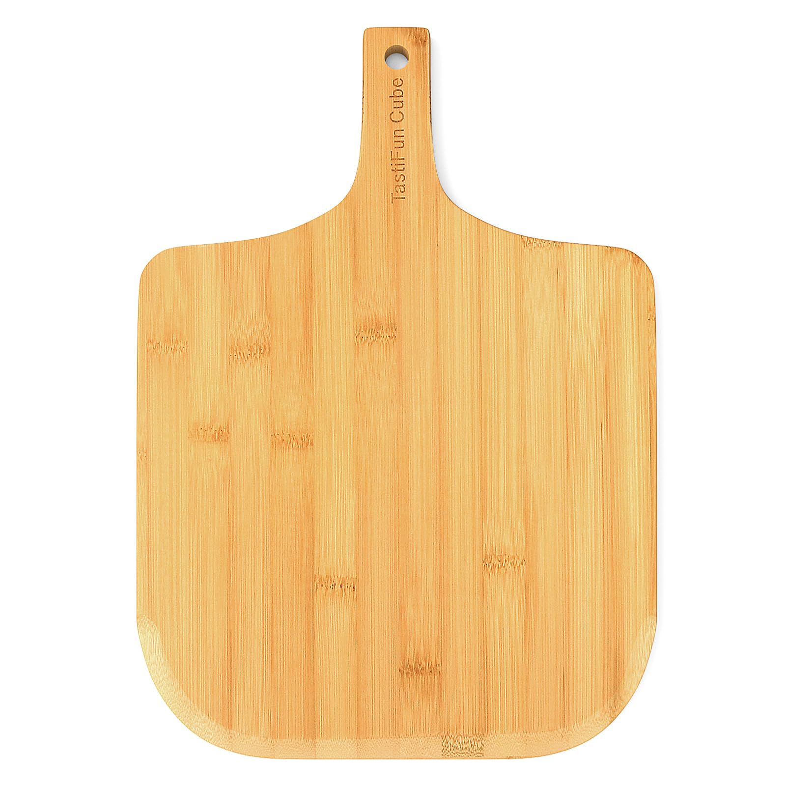 TastiFun Cube 12-inch bamboo pizza peel ready for dough transfer