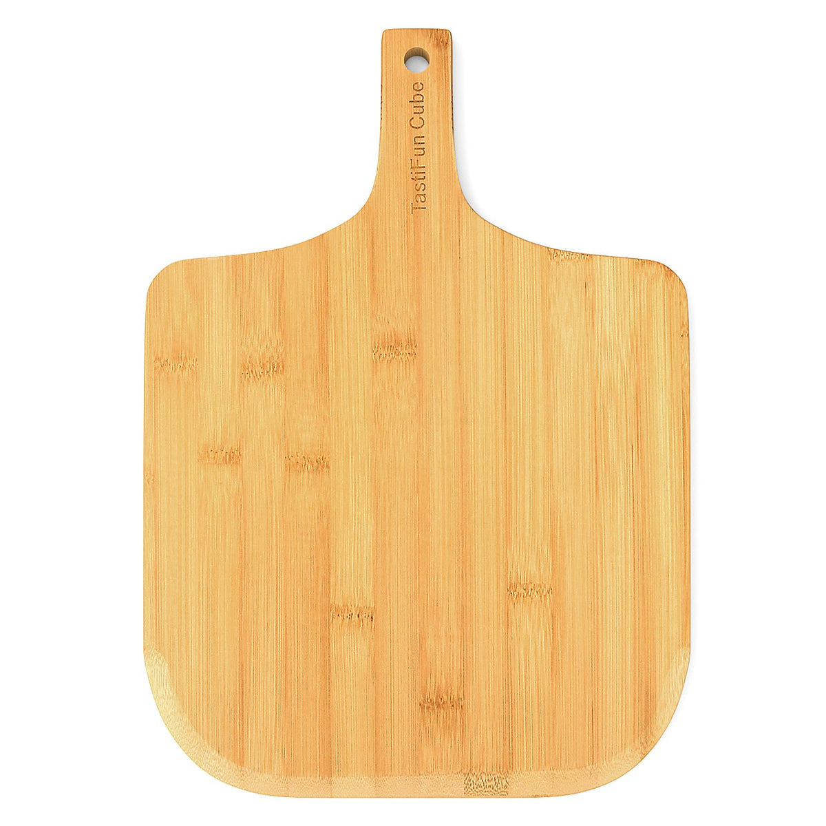 TastiFun Cube 12-inch bamboo pizza peel ready for dough transfer