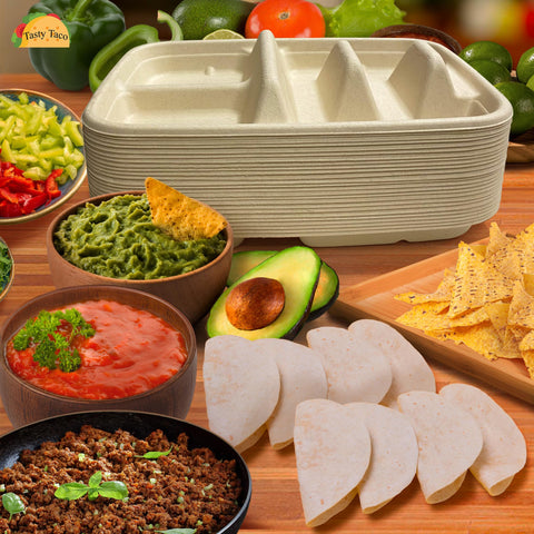 Tasty Taco plates are biodegradable and compostable for eco-conscious events.