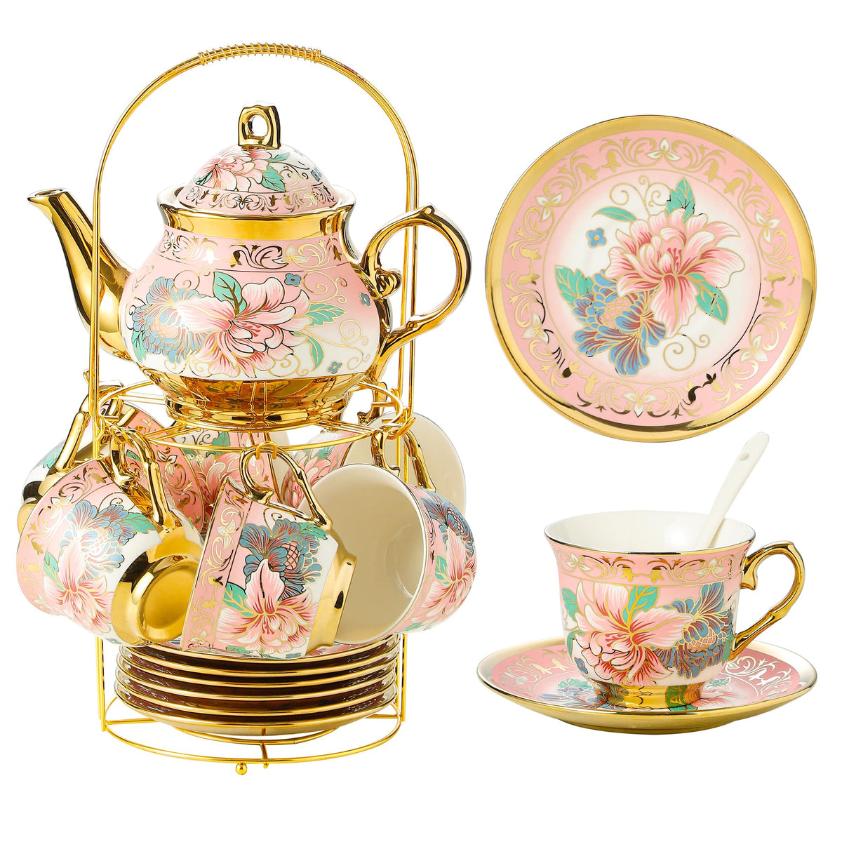 TATSUMI porcelain teapot with pink flower pattern elevates afternoon tea moments