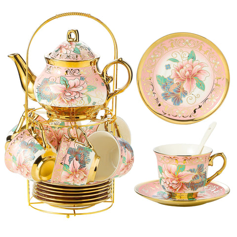 TATSUMI porcelain teapot with pink flower pattern elevates afternoon tea moments