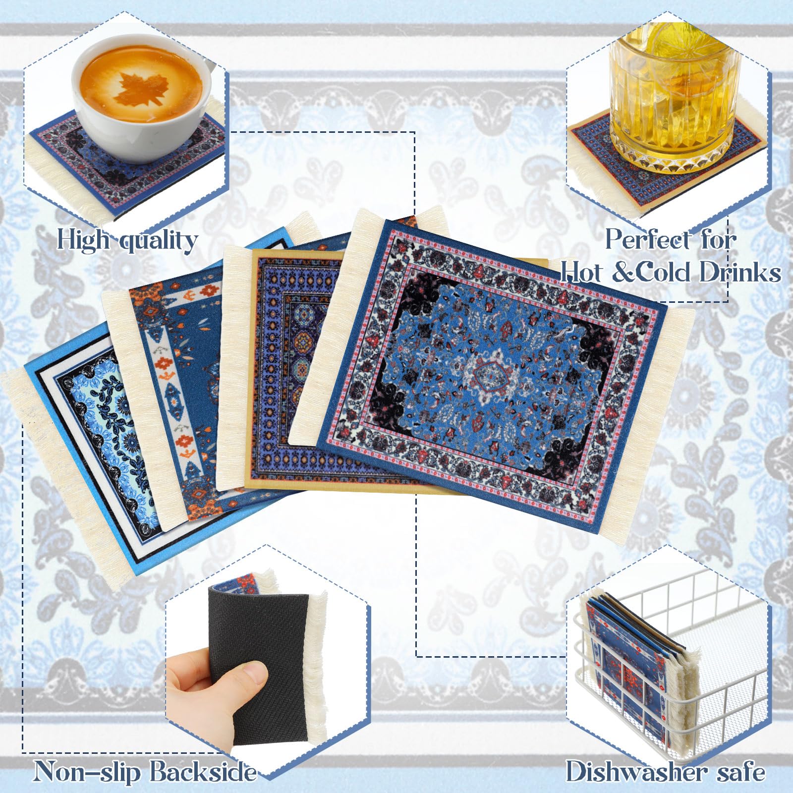 Tatuo 4-piece coaster set; durable rubber bottom and soft velvet top