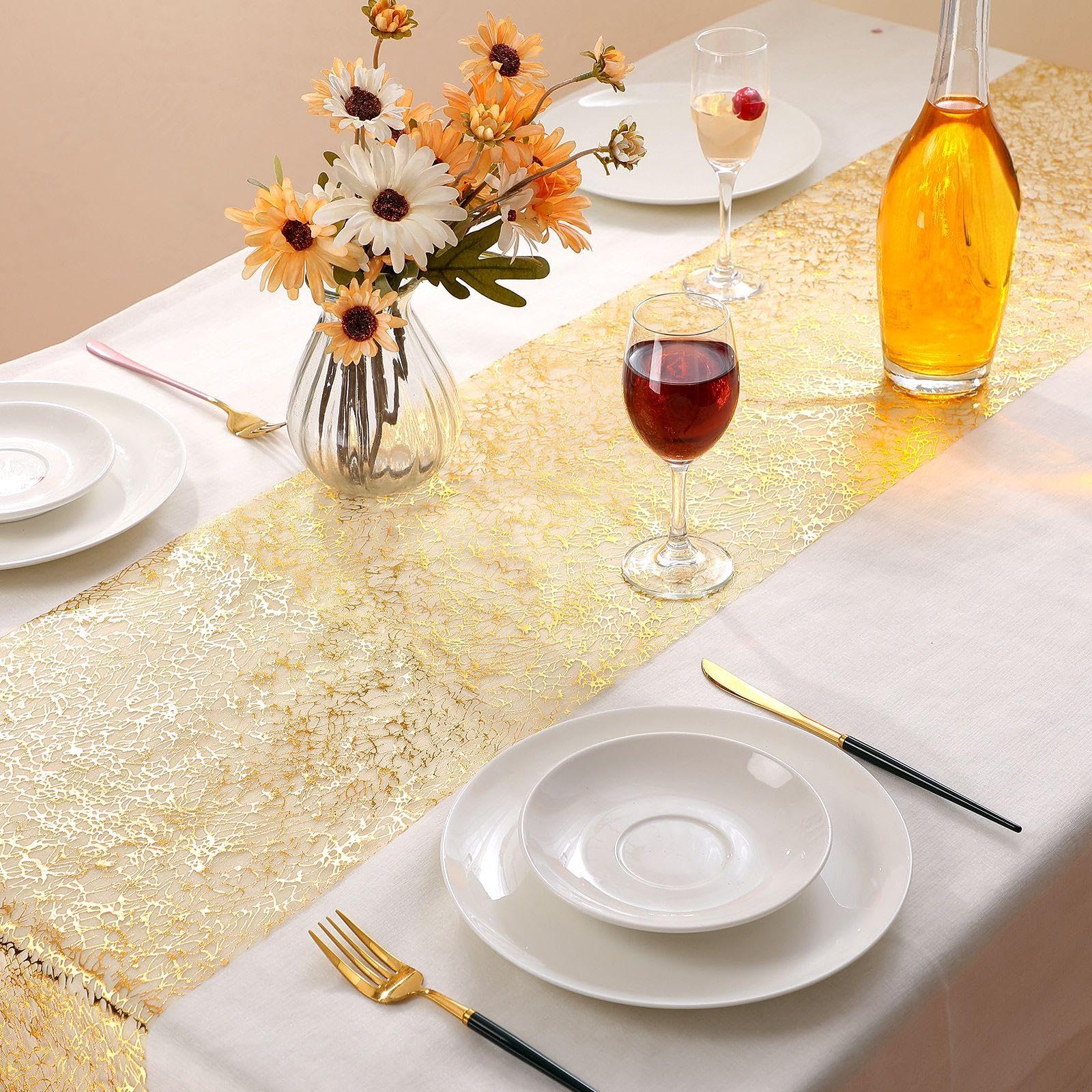 Tatuo gold table runner enhances birthday dinner ambiance