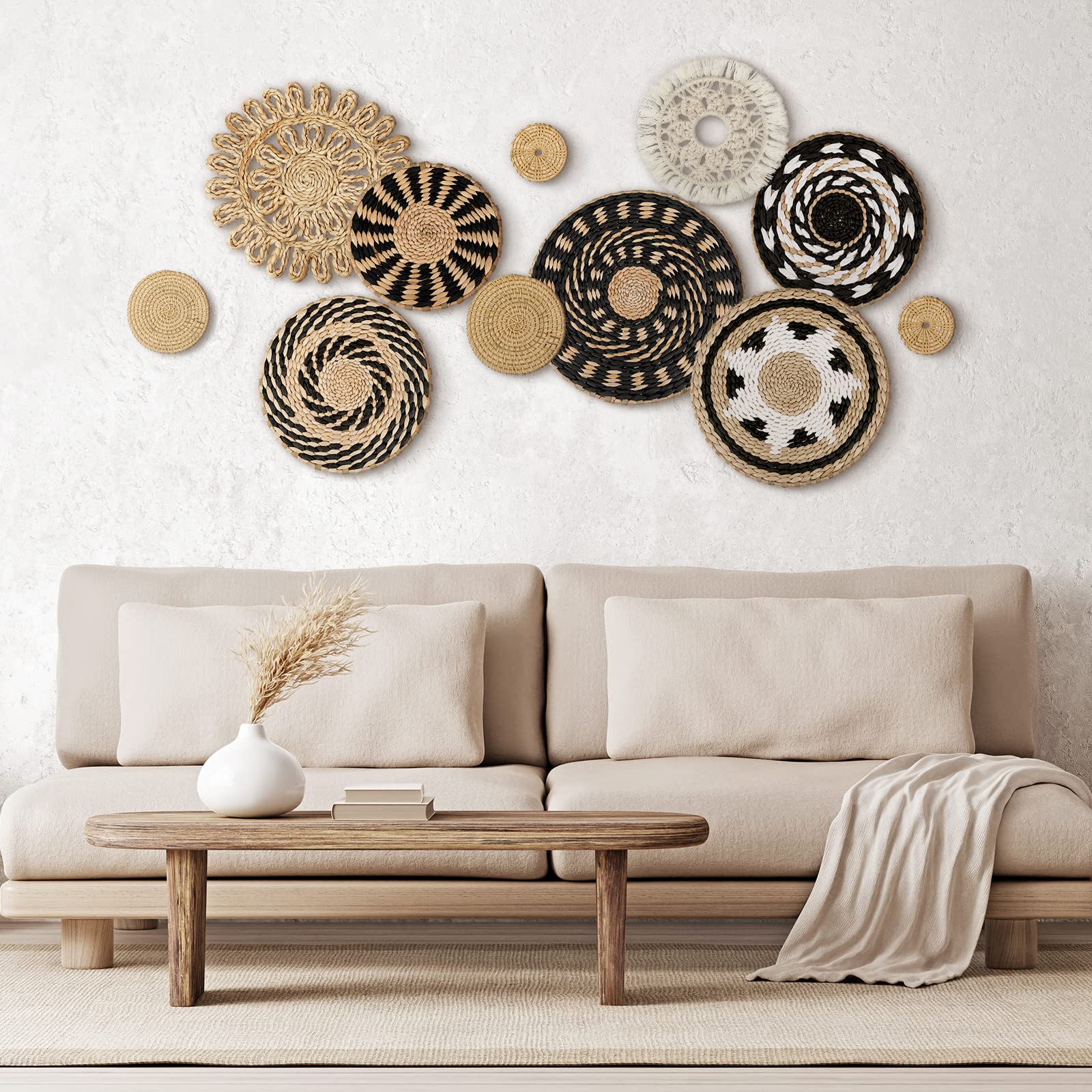 Tatuo boho wall basket round 02 wall decor with keys and small items