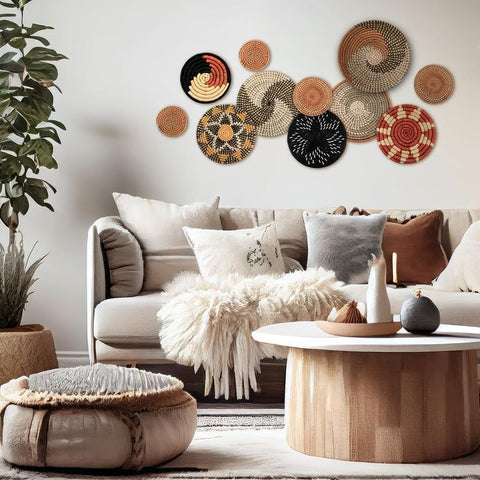 Tatuo bulrush wall baskets in multi-size set create warm wall decor.