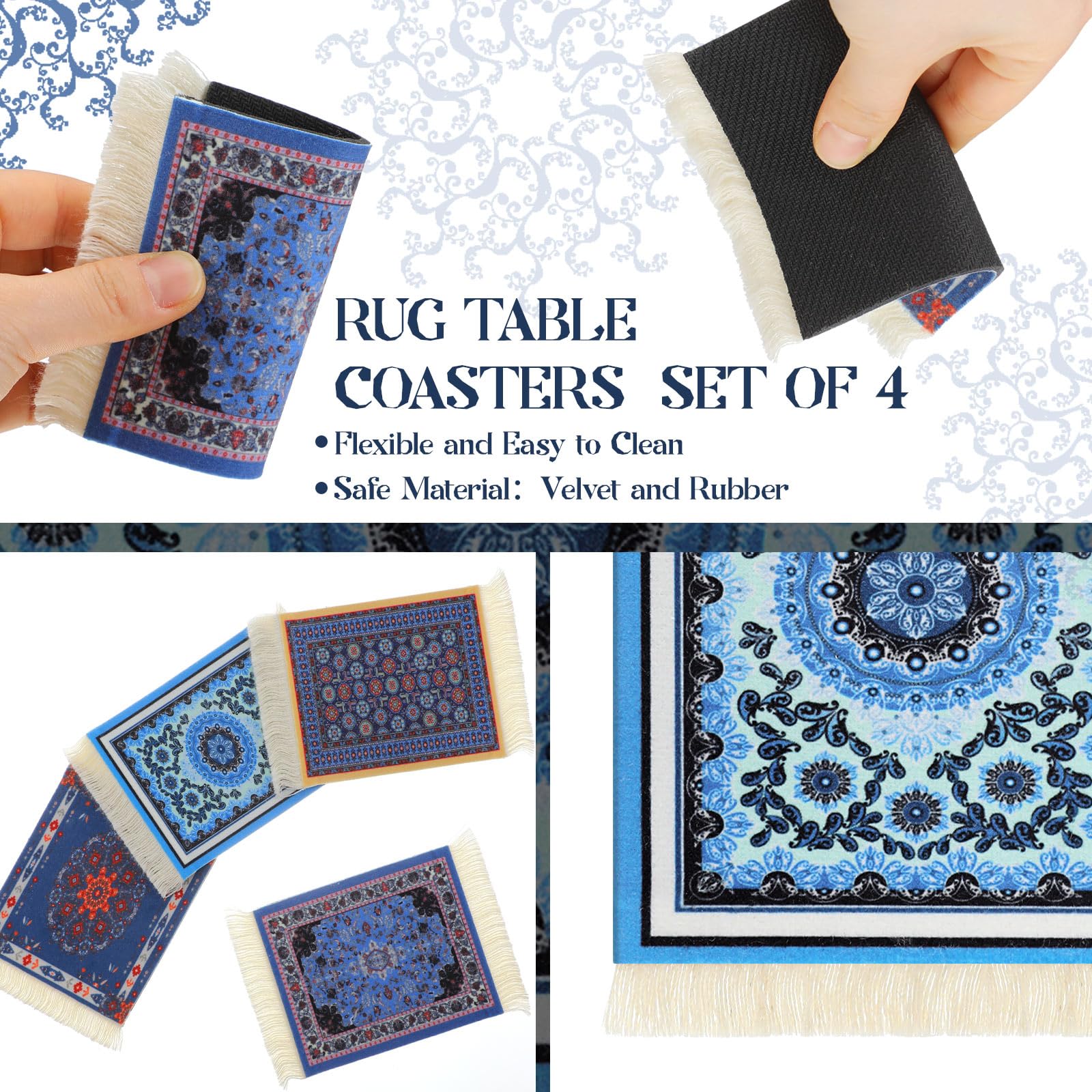 Tatuo drink mats with oriental pattern; vivid colors for dining spaces