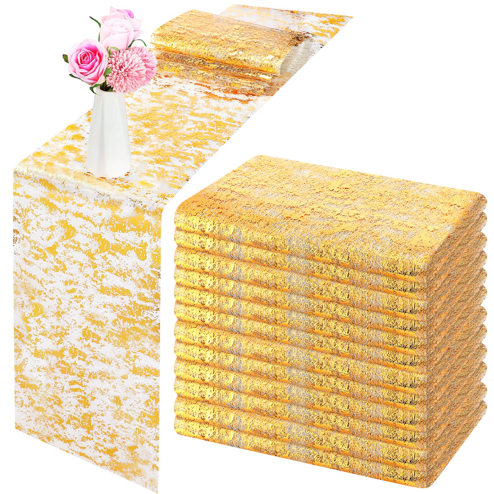 Tatuo gold table runner close-up glitter edges enhance wedding tables.