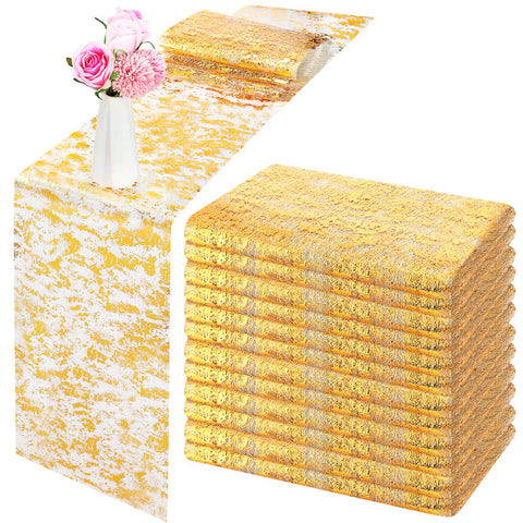 Tatuo gold table runner close-up glitter edges enhance wedding tables.