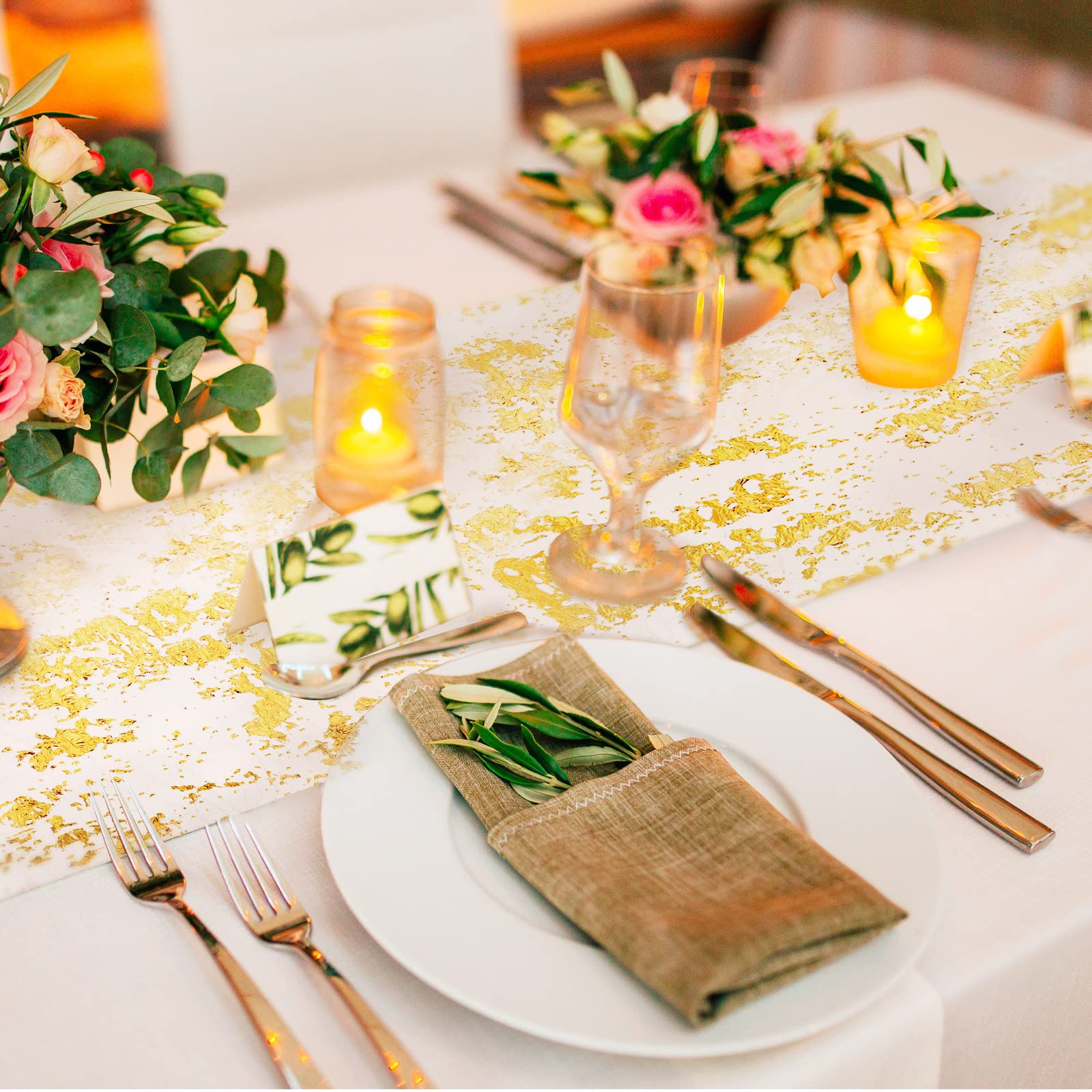 Tatuo gold table runner versatile centerpiece accent for celebrations.