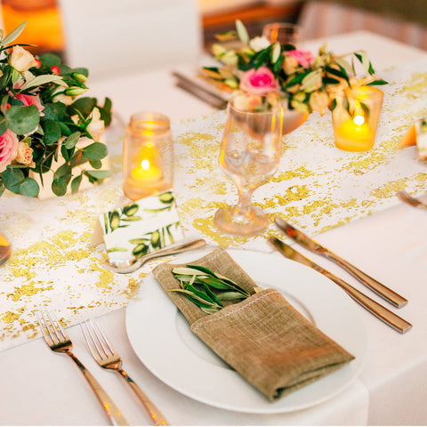 Tatuo gold table runner versatile centerpiece accent for celebrations.