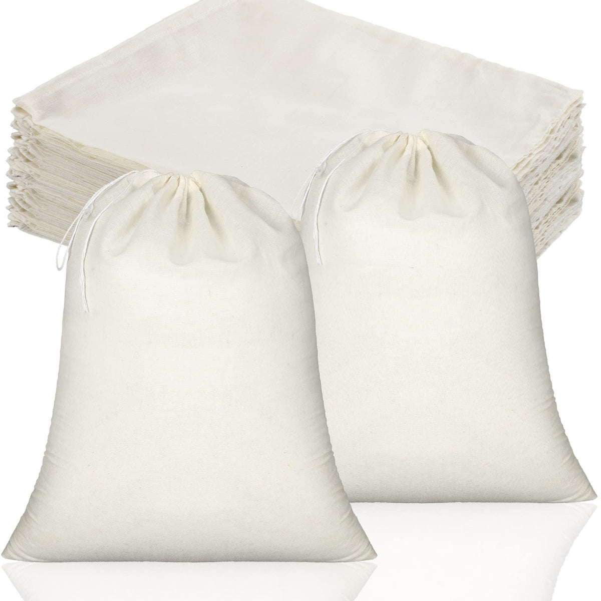 Tatuo muslin drawstring bags in natural color, 50pcs, ideal for gifting and pantry tidying.