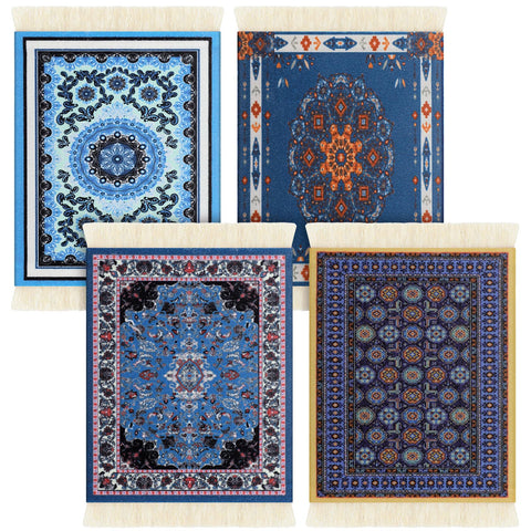Tatuo rug coaster set with oriental design for square tables; surface protection