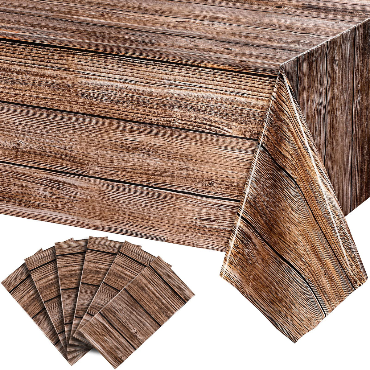 Tatuo wood grain tablecloth brown texture, protects surfaces during meals.
