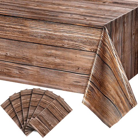 Tatuo wood grain tablecloth brown texture, protects surfaces during meals.