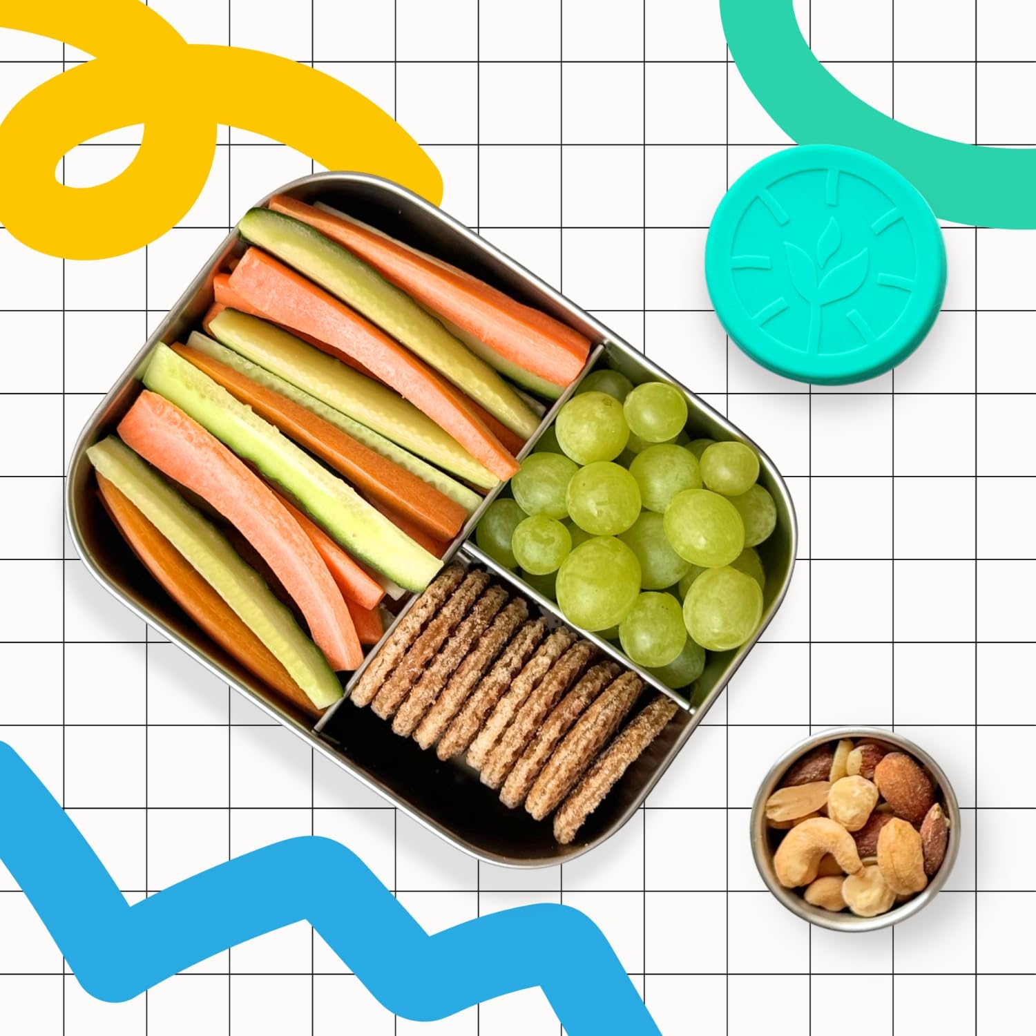 TAVVA three-compartment bento-box for balanced school lunches.