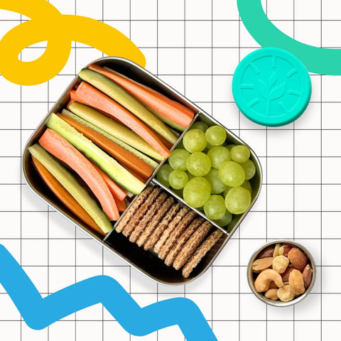 TAVVA three-compartment bento-box for balanced school lunches.