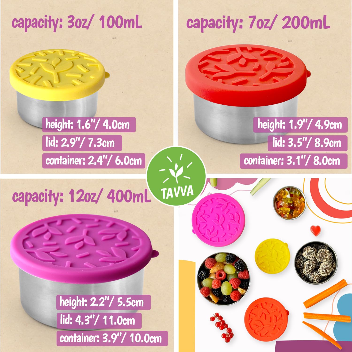 TAVVA 7oz snack container for snacks on the go