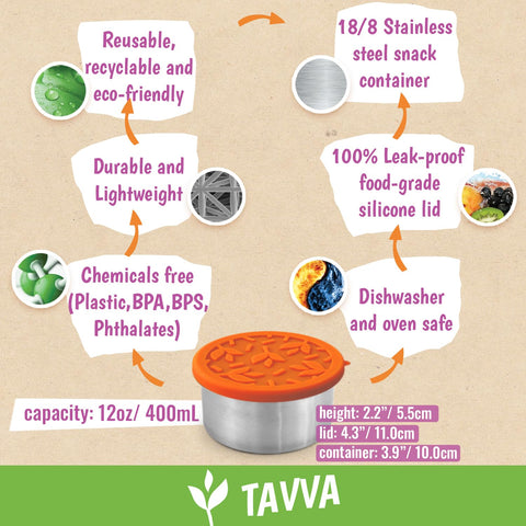 TAVVA silicone lids seal securely for leakproof transport