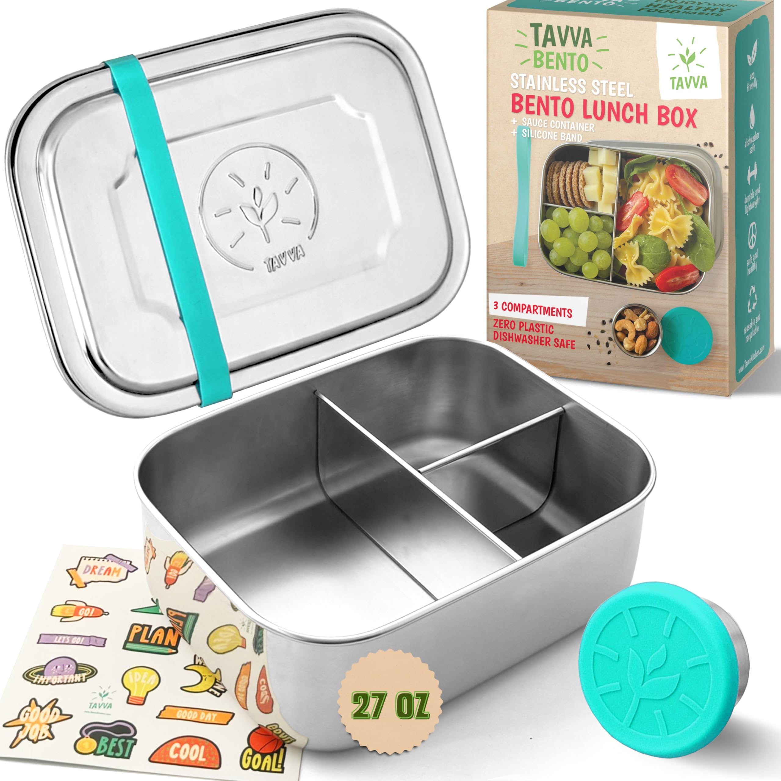TAVVA stainless steel bento-box kid 27oz, ready for school lunches.