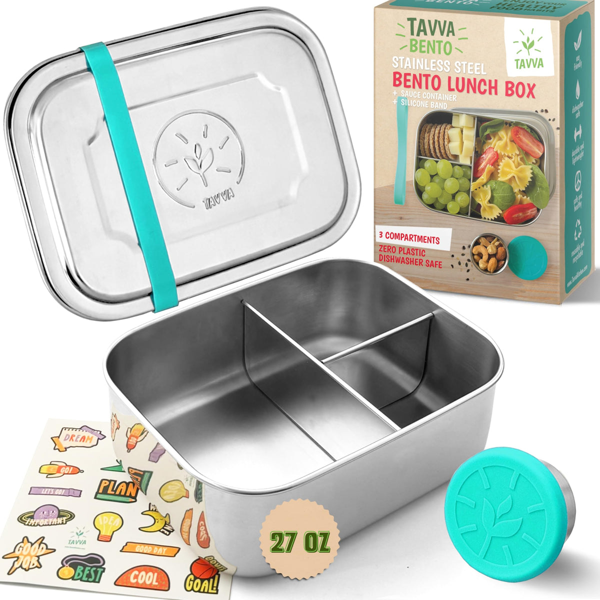 TAVVA stainless steel bento-box kid 27oz, ready for school lunches.