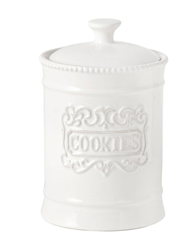 TAWCHES large ceramic cookie jar with lid on kitchen counter, vintage charm.