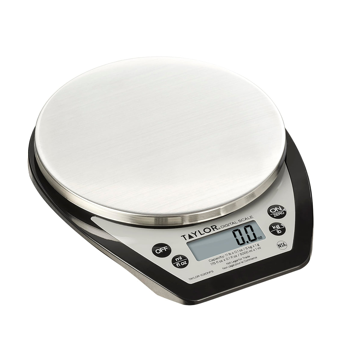Taylor 1020NFS compact scale top view; space-saving kitchen essential.