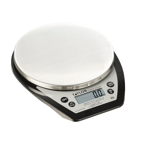 Taylor 1020NFS compact scale top view; space-saving kitchen essential.