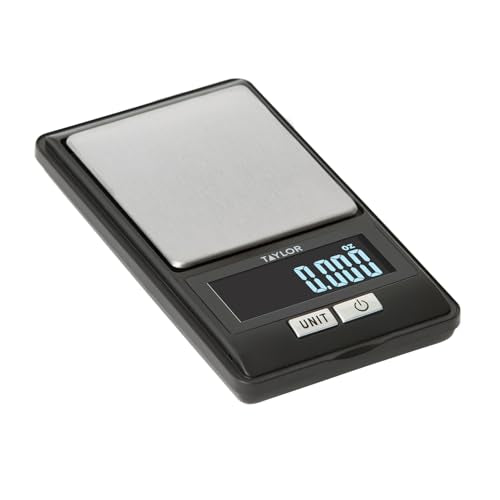 Taylor 16oz/500g digital scale with ultra-fine 0.001 oz / 0.01 g increments.