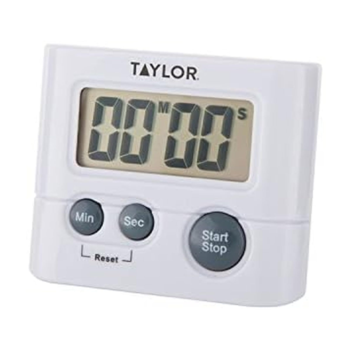 Taylor digital timer shows 99:59 display for precise kitchen timing and quick task management