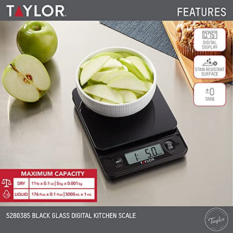 Taylor Glass Top Scale digital readout for easy weight reading during recipes