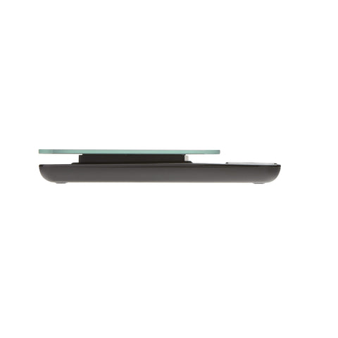 Taylor Kitchen Scale in black glass enhances a contemporary kitchen setup