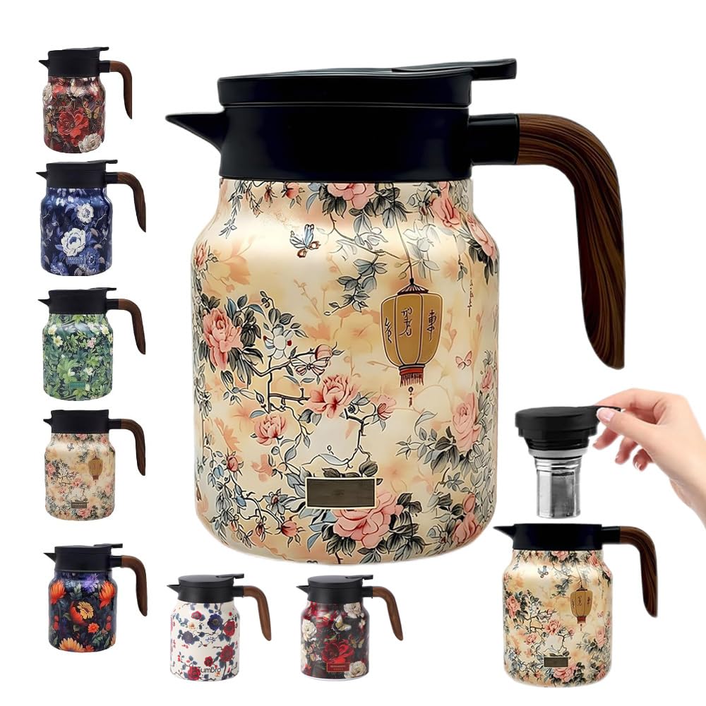 TBHAPY vintage floral teapot with built-in infuser for flavorful tea