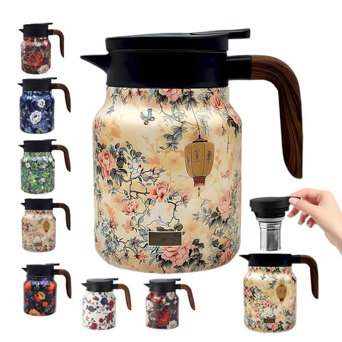 TBHAPY vintage floral teapot with built-in infuser for flavorful tea