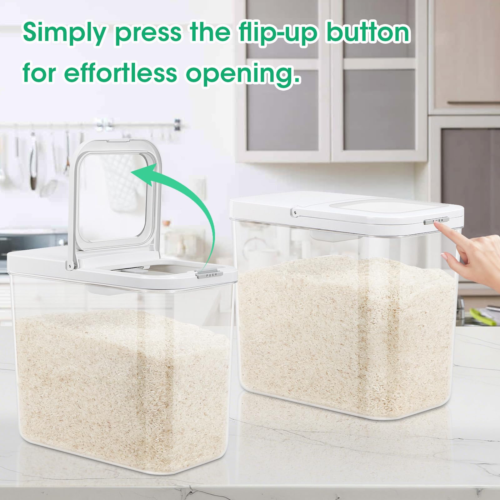 TBMax flip-up lid in action for quick scooping without mess.
