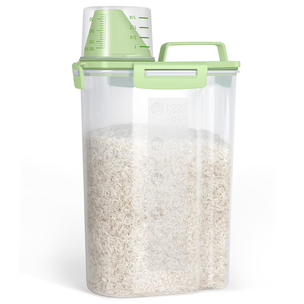 TBMax rice dispenser with pour spout for mess-free serving.